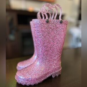 EUC Western Chief Toddler Girls Glitter Light Up rainboots size 7T